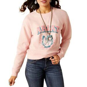 Ariat Women's 2XL Long Sleeve Horseshoe Graphic Crewneck Sweatshirt Blushing Ros